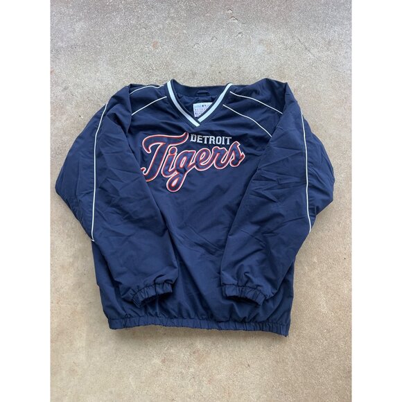 Vintage Detroit Tigers Navy Blue Pullover Jacket L/G Genuine MLB Merchandise C4 - Picture 1 of 5